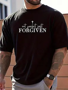 Men's-Shirt - Black Religious Graphic Tee With Not Just FORGIVEN Print - Heavyweight% Cotton Shirt Gym, Church, Casual Attire - Loose Fit Breathable Casual Top - Washable Christian Apparel, Gym Clothing,Statement Design,Short Sleeve Shirt, Faithbased 2026