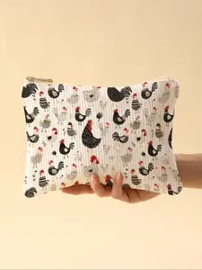 Chicken Print Velvet Makeup Bag, Makeup Storage Bag, Handheld Cosmetic Pouch, Lightweight Zipper Interior Cosmetic Organizer, Casual Style for All Seasons, Travel Essentials