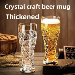 Crystal Carved Glass Beer Tumbler,High-value Waist Cinching Juice Glass,Large Capacity Quality Bar Specific Thick Water Glass