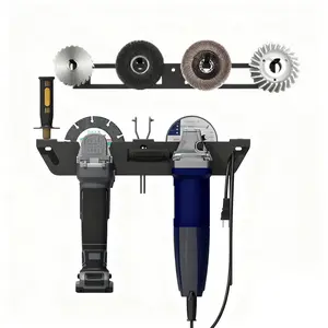 2 Bay Angle Grinder Holder with Discs Hook Rack, Wall Mount Organizer Bracket, Power Tools Storage Rack for Cutters Polishing, Garage Tool Storage