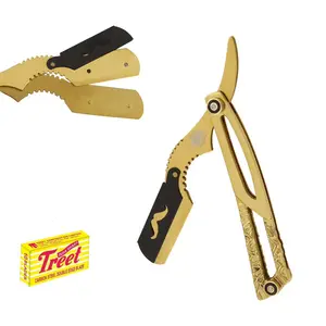 Professional Handmade Gold Dipped and Black Straight Edge Shaving Razor for All Purpose Hair Shaving - Shave Beard Mustache Forehead Body Hair and More - Comes with Double Edge Blades - Stainless Steel - Heavy Razor