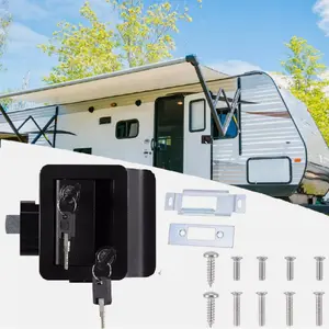 Black RV Paddle Entry Door Lock Latch Handle Knob Deadbolt for Camper & Trailer - Versatile Accessory for Secure Entry