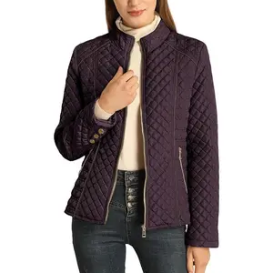 Women's Stand Collar Lightweight Quilted Puffer Jacket Padded Zip Coat for Spring and Winter