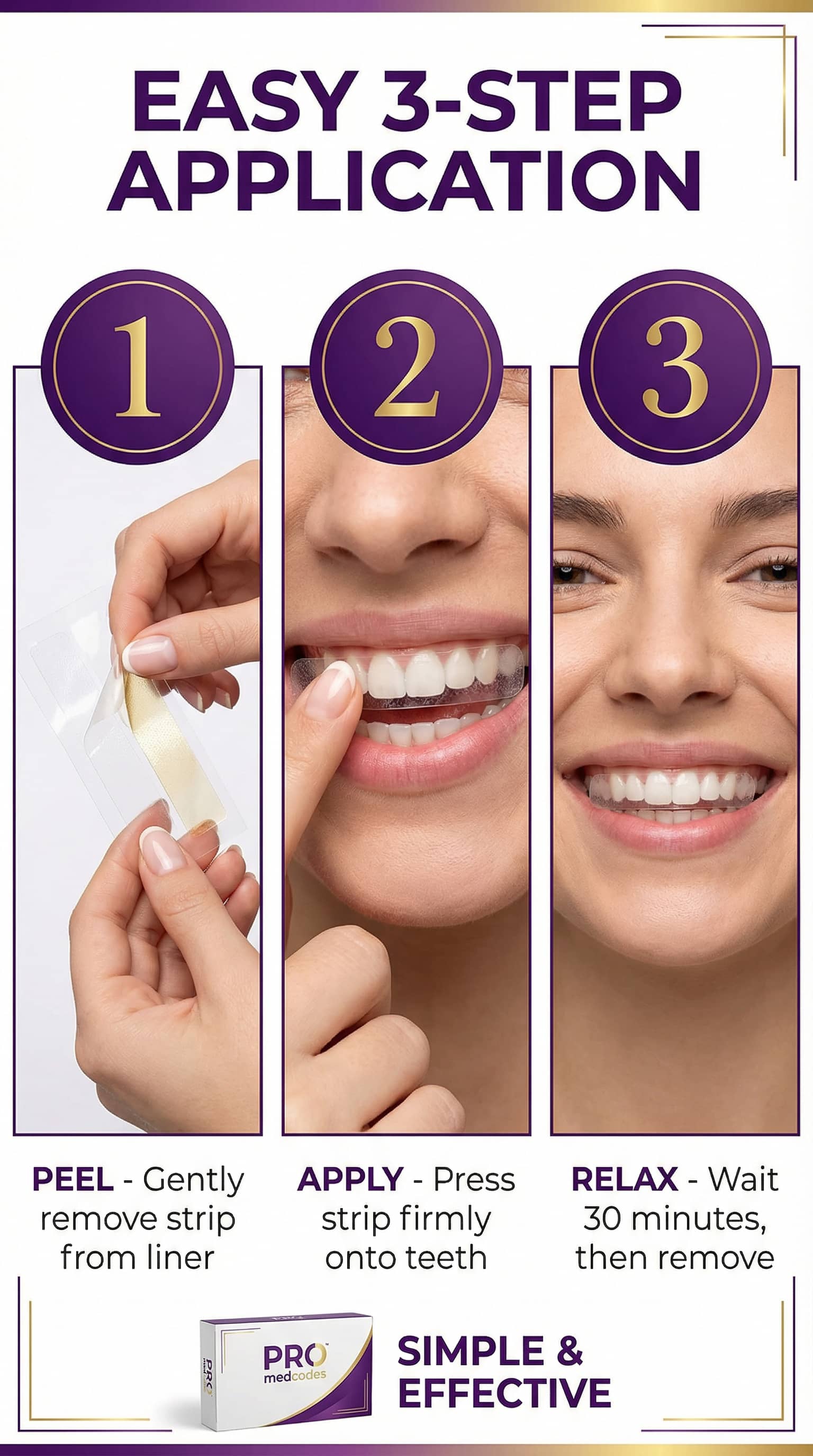 medcodes PRO Professional Teeth Whitening Strips | Elastic Stretch Technology | 360° Coverage | High Adhesion | Gentle Non-Irritating Formula | 7 Applications