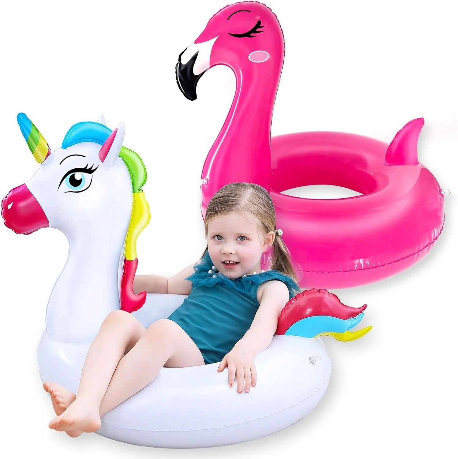 2 Pack Kids Pool Floats Unicorn & Flamingo – Inflatable Swim Rings for Toddlers Ages 2‑5, Fun Summer Pool Floaties for Boys & Girls, Beach & Water Party Swim Toys