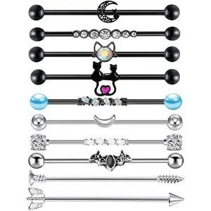 14G Stainless Steel Industrial Barbell Earring Cartilage Body Piercing Jewelry 38mm Inch Industrial Piercing Bar for Women Men