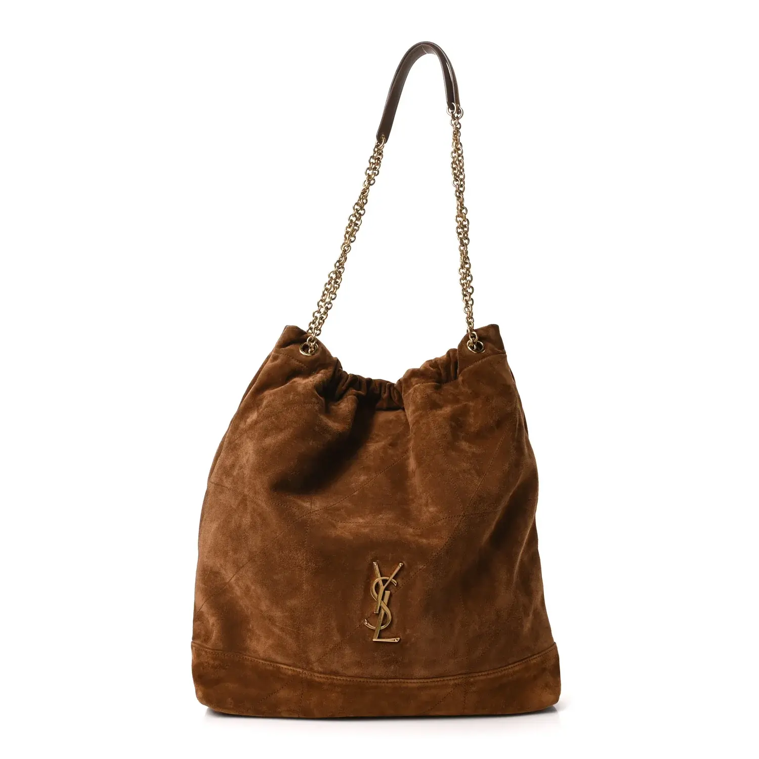 Pre-owned Yves Saint Laurent Suede Leather Shoulder Bags Suede Monogram Large Jamie Pochon Caramel Cognac