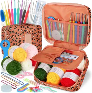 58 PCS Crochet Kit Beginners Hook Set with Yarn, Portable Crochet Set Ergonomic Hooks Travel Knitting Crochet Supplies