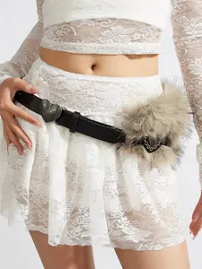 Bohemian Punk Faux Fur Heart Metal Buckle PU Belt, Sweet Cool Heart Patch Rivet Decor Waist Cincher, Y2K Girl Accessory