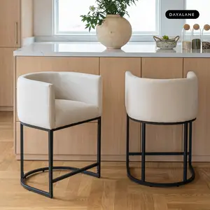 DAYALANE Vintle Bar & Counter Stool Modern Barrel Bar Stools For Christmas With Arm Upholstered Linen Chairs Gold Brass Frame for Kitchen Island Pub Dining Room Multiple Heights Easy Assemble Comfort Support