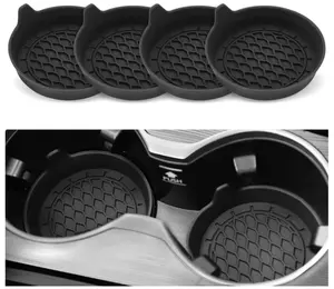 SINGARO Car Cup Holder Coaster, Silicone Cup Holder Insert, Universal Non-Slip Cup Holders, Car Accessories Interior for Women and Man Interior Sets 4 Pack Black