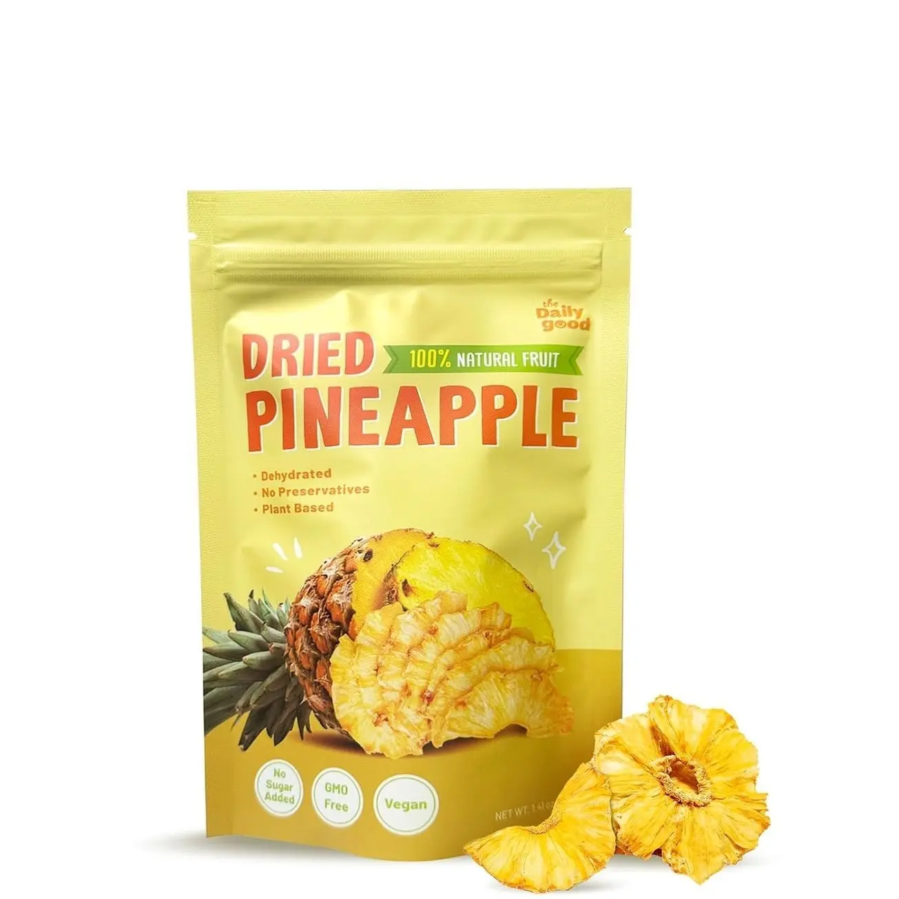 The Daily Good Soft-Dried Pineapple Slices | All Natural Superfood Snacks for Adults & Kids | Healthy, Soft and Chewy | No Sugar Added or Preservatives, Gluten Free, Vegan (1.41 oz, Pack of 1)