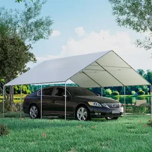 20x20 Heavy Duty Carports with Galvanized Steel Frame, Durable Garage Top Tarp Shelter Cover for All Weather Use, UV-Resistant Outdoor Portable Garage for Car, Boat Tent, White
