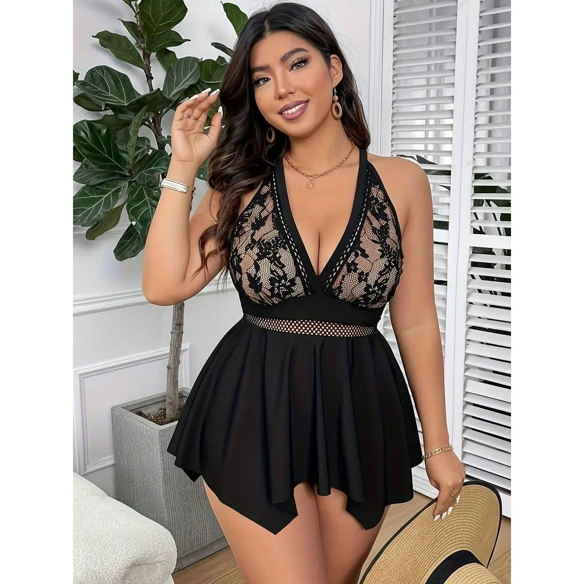 Push Up One Piece Swimsuit Open Back Solid Color Swimdress for Women Tummy Control Workout Gym Exercise Comfortable Beachwear Tummy Control V Neck Wrap Swimwear Swimming Sport Clothing Beach SpringStatements tankini swim set women's