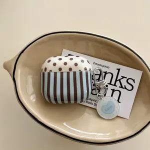 Blue Striped Polka Dot Earphone Case with Lanyard, Compatible with Apple AirPods Pro 2/AirPods Pro/AirPods 4/AirPods 3/AirPods 2