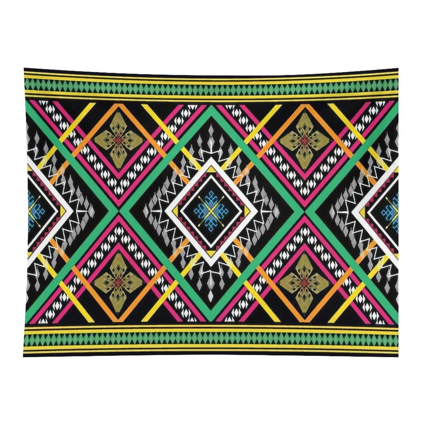 Colorful Ethnic Geometric Diamond Striped Pattern Tapestry, Traditional Tribal Seamless Art Wall Decor Bohemian Home Ornament