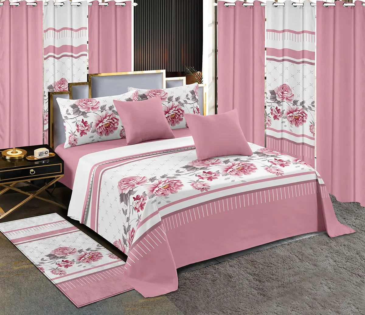 Luxury 13PCS Bedding Set with Matching Curtains & Rug – King Bed Sheet Set