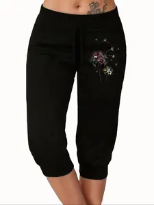 Lightweight Breathable Women's Harem Pants, Loose Casual Elastic Waist Mid-Thigh Cropped, Suitable for Yoga & Exercise, Perfect for Any Occasion, Bottoms