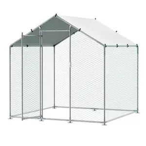 Galvanized Steel Walk-In Chicken Coop with Weatherproof Canopy & Hexagonal Mesh - Spacious Poultry Run for Outdoor