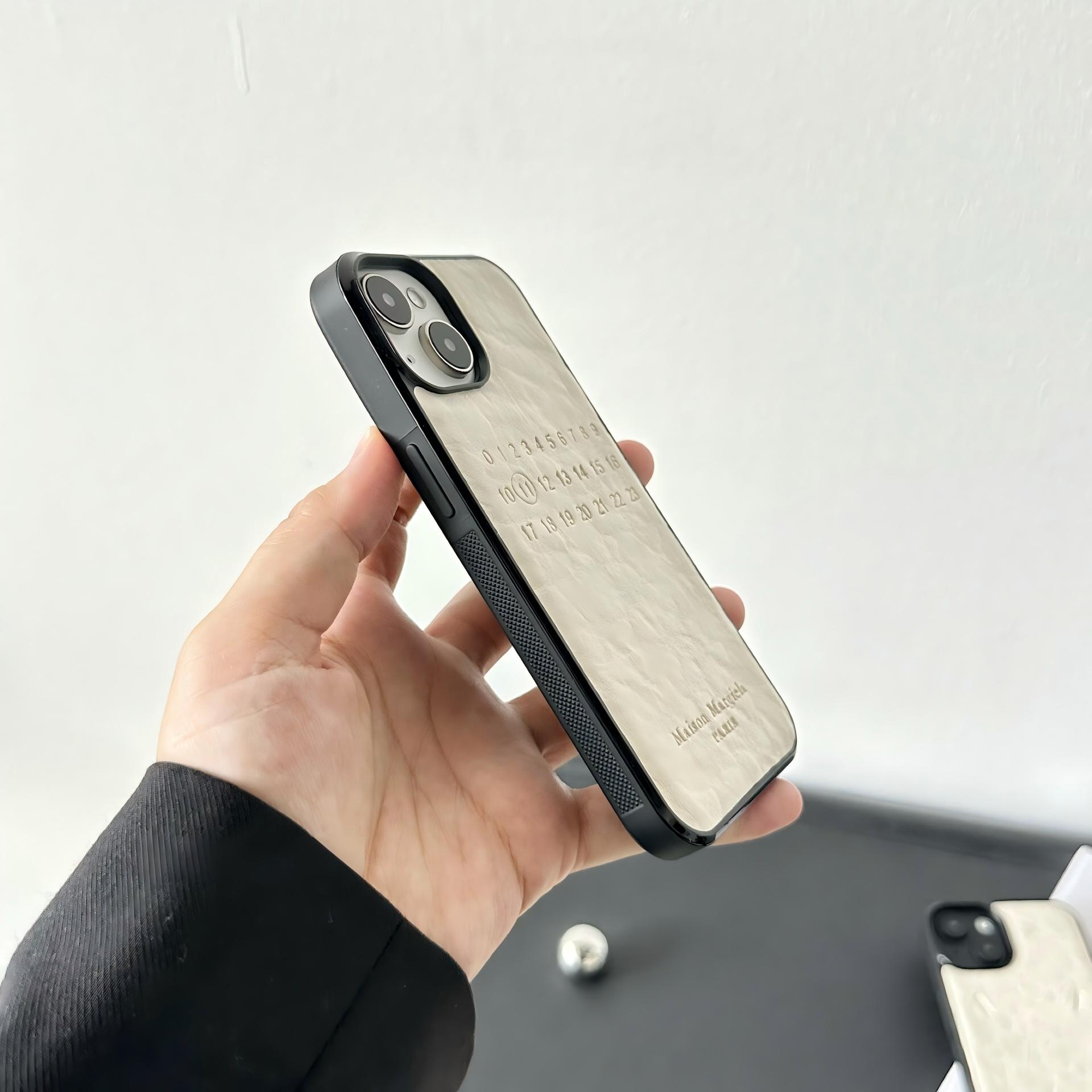 Case & Nova. Luxury minimalist leather phone case with number pattern for iPhone 17 Pro Max, 16, 15, 14, 13 — premium shockproof protective shell junk