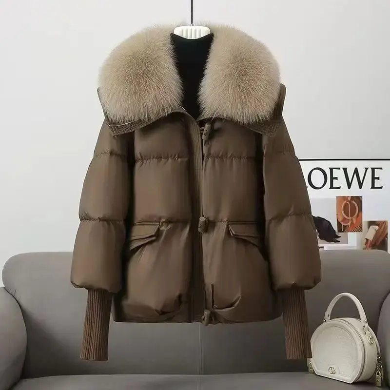 Women's Korean-Style Comfortable Solid Polyester Down Cotton Jacket, Large Fur Collar Loose-Fit Casual Everyday Snow Parka Coat for Autumn/Winter, Sizes M-3XL