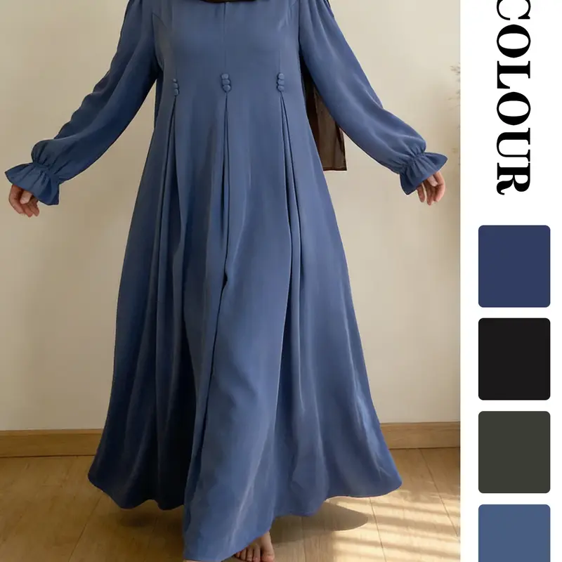 Spring Summer Muslim Dress Nida Fabric, 4 Colors 5 Sizes, Gathered Details Bubble Sleeves, Soft Not Tight-Fitting, Perfect for Friday/school, Modest Dresses, Hijabi Dresses, Modest Islamic Clothing, Islamic Modesty Clothes