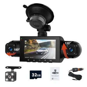360° Dash Cam Front and Rear Inside, 4 Channel HD 1080P Dashcam, 3inch IPS Car Camera with Parking Monitor, Night Vision, G-Sensor, Loop Recording