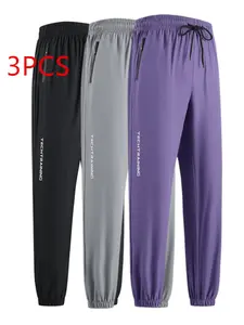 3-Pack Women's Summer Quick-Dry Training Pants, Elastic Waist Sports Pants with Zip Pockets, Ideal for Running and Fitness