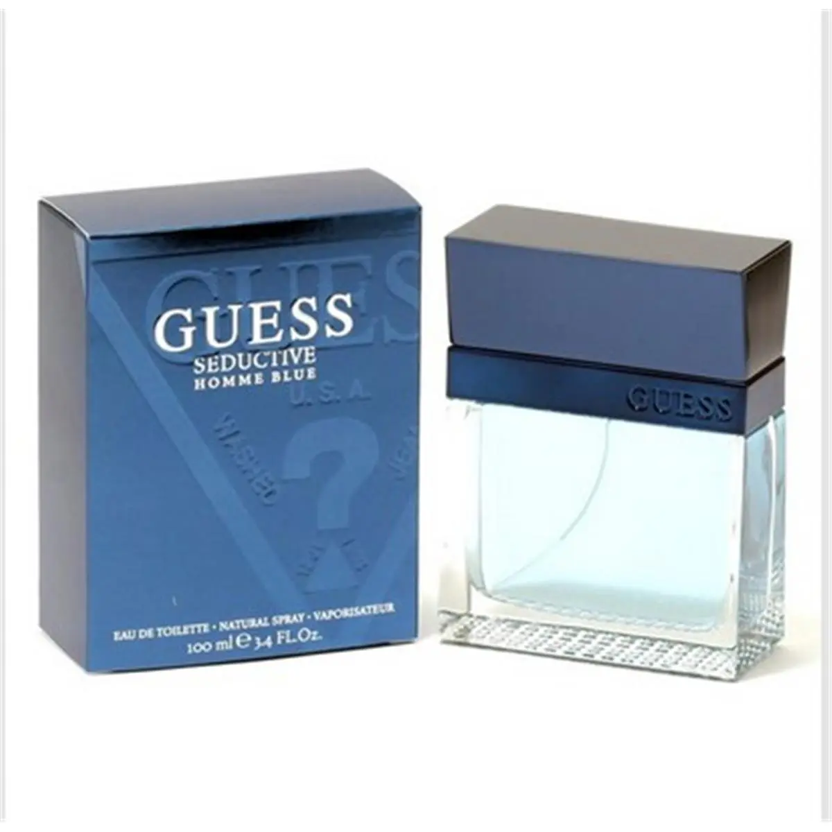 GUESS Men's Seductive Marine Blue EDP Intense Cologne Spray - 3.4oz, Citrus Fragrance, Cashmere Wood Notes, Aquatic Blue Coral Ripped Sand EDP Perfume Fragrance for Men