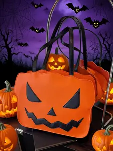Halloween 3D Pumpkin Shape Festive Tote Bag, High-Value Angry Expression, Expressive Design, Large Capacity, Versatile Handbag, Single Shoulder Armpit Bag for Women, Holiday Style Bag
