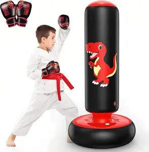 Inflatable Punching Bag for Kids - 48" Dinosaur Kids Boxing Set with Gloves - Heavy Duty Energy Burner Toy for Boys & Girls Age 3-10 - Stable Base Kids Punching Bag for Karate & Active Play