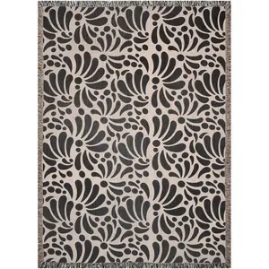 Modern Mexican woven blanket 50x60”. Black and beige Talavera throw blanket.