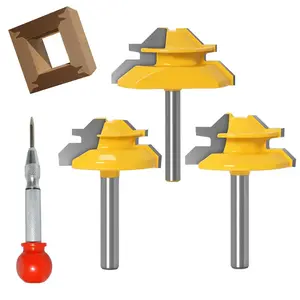 45  Lock Miter Router Bit, 1/4 Inch Shank, 1/2", 5/8", 3/4"  Height Joint Router Bits with Heavy Auto Positioning Center Punch, Easy to Create Lock Miter Joint (3)
