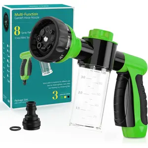 Garden Hose Nozzle, High Pressure Spray Gun Nozzle, 8 Spray Patterns for Watering Plants, Lawn, Patio, Cleaning, Showering Pet with 3.5oz/100cc Soap Dispenser Bottle
