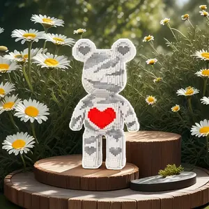 Valentine's Day Heart Lucky Teddy Bear 3D Creative Puzzle Building Blocks Decoration, Home Office Shelf Decor, Party Room Table Entrance