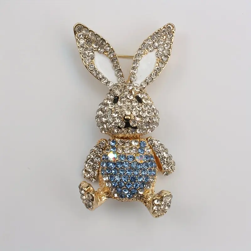 Vintage Rabbit Brooch with Sparkling Rhinestones & Blue Gemstones - Retro Irregular Shape Women's Lapel Pin for Coats, Dresses, Sweaters - Whimsical Fashion Accessory, Fashion Lapel Pin | Playful Design | Luxury Craftsmanship