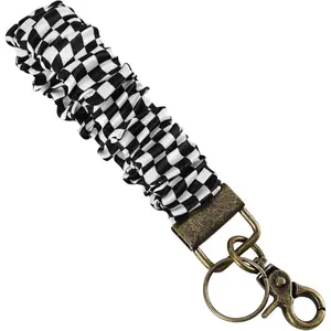 Keychain Wristlet for Women, Stylish Checkered Design Scrunchie Key Chain Wristlet Bracelet with Clip Closure High Stretchy Wrist Lanyard for Working Shoping Daily Wear