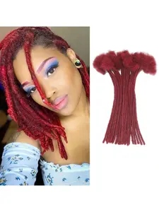99J Wine Red Loc Extensions Human Hair 0.6 cm Thickness 10 Strands Dreadlock Extensions Human Hair for Men Women Real Human Hair Locs Handmade Permanent Locs