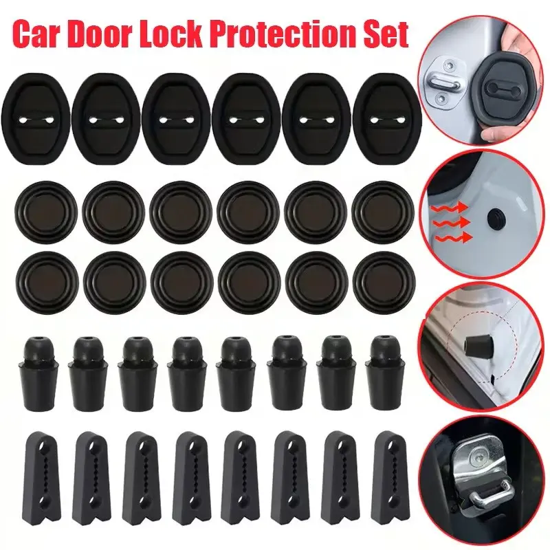 34-Piece Car Door Lock Protection Set, Automotive Door Protectors with Shock Absorption, Includes Shock Absorbers, Noise Reduction Pads, Essential Auto Accessories for Complete Protection