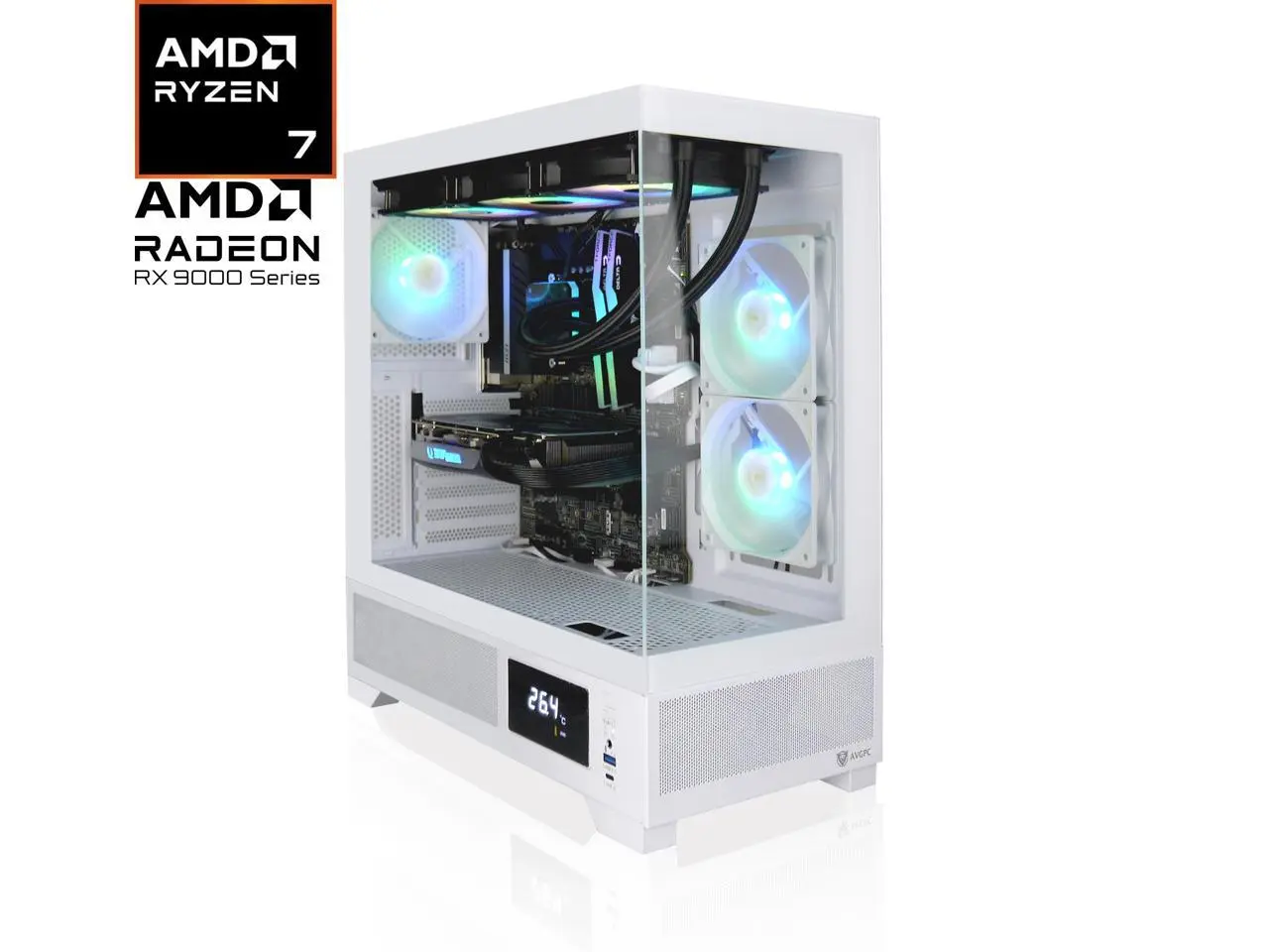 AVGPC Whirlwind Gaming PC AMD Ryzen 7 5700X, Radeon RX 9070 XT, 32GB DDR4, 1TB NVME M.2 SSD, 360MM AIO Liquid Cooling, WiFi/AC, Tempered Glass Case White, Windows 11 Home White