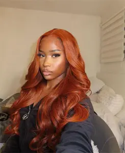 YOLISSA Hair Wig Ginger Lace Front Wigs Human Hair Body Wave 5x7 HD Lace Colsure Wigs Pre Plucked Pre Bleached Pre Cut Glueless #35 Colored Copper Red Wigs Human Hair For Women 180% Density