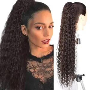 30-inch ponytail extension synthetic wig, drawstring Ponytail female wig extension, curly dark brown ponytail synthetic wig, for everyday  synthetic