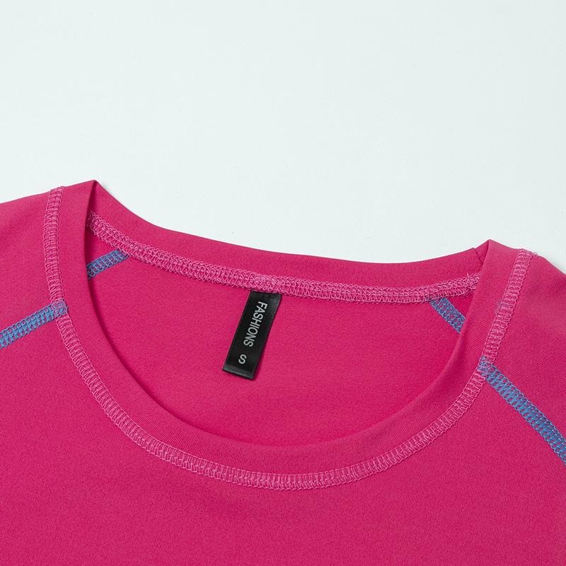 Targeted development five-pack summer women’s quick-dry sports T-shirts featuring contrasting quick-dry designs, short sleeves, elastic breathable fabric, crew neck—ideal for jogging, workouts, fitness, and yoga.