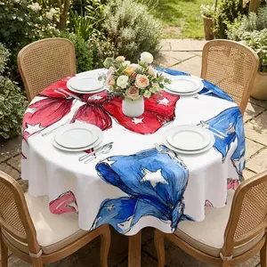 Independence Day themed butterfly bow pattern printed circular tablecloth, suitable for living rooms, restaurants, parties and other scenes, home decoration circular tablecloth.
