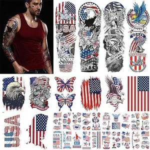 Independence Day Temporary Tattoo 32 Sheets,USA Flag Sleeve Tattoo,Red White and Blue Party Supplies, 4th of July, Memorial Day, Labor Day Decorations Patriotic Tattoos