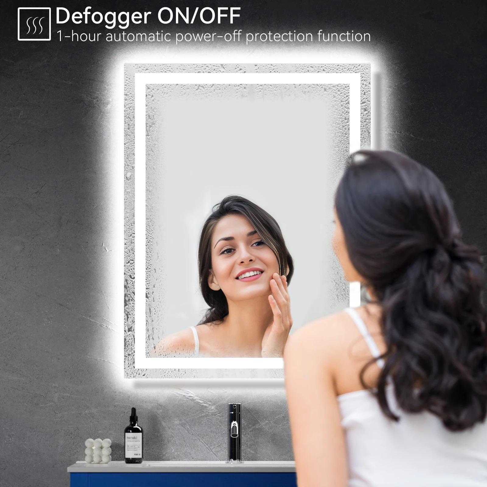 US Local Stock 28W 36H Inch Tempered Frameless Touch Adjustable Anti Fog Led Light Smart Bathroom Mirror With Led Light