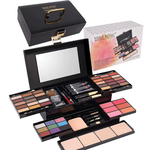 58-Color Professional All-In-One Make Up Assortment Kit for Women Beginners, Basic Cosmetics Set with Eyeshadow, Blush, Lipstick, Compact Powder, Mascara, Eyeliner, Lip Liner, Eyebrow Pencil, Glitter, Glamorous Interactive Multi-Piece Makeup Set