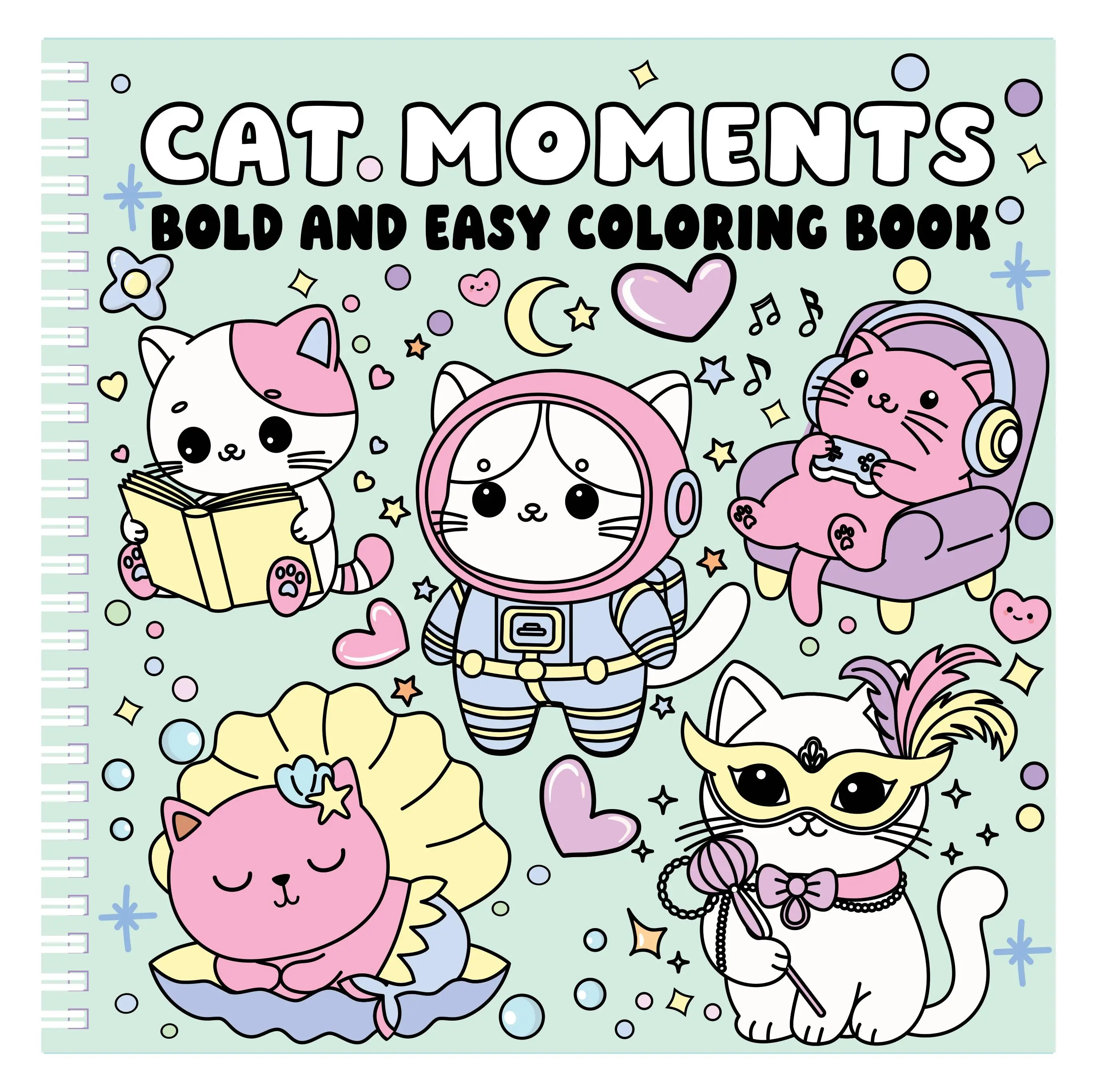 Children's Literature & Art Kawaii Cat Coloring Book - Spiral Binding, Bold Easy Cat Scenes, Skill-Building Pages, Outfit-Themed Activities, Ideal Gift for Young Creatives, Enthusiasts