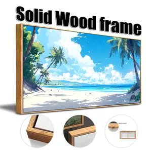 Solid wood frame abstract wall decoration art: Blue dream Coconut Beach - summer seaside landscape painting 20 "x40" large abstract dream art, modern living room bedroom office home decoration selection of canvas art  Size.