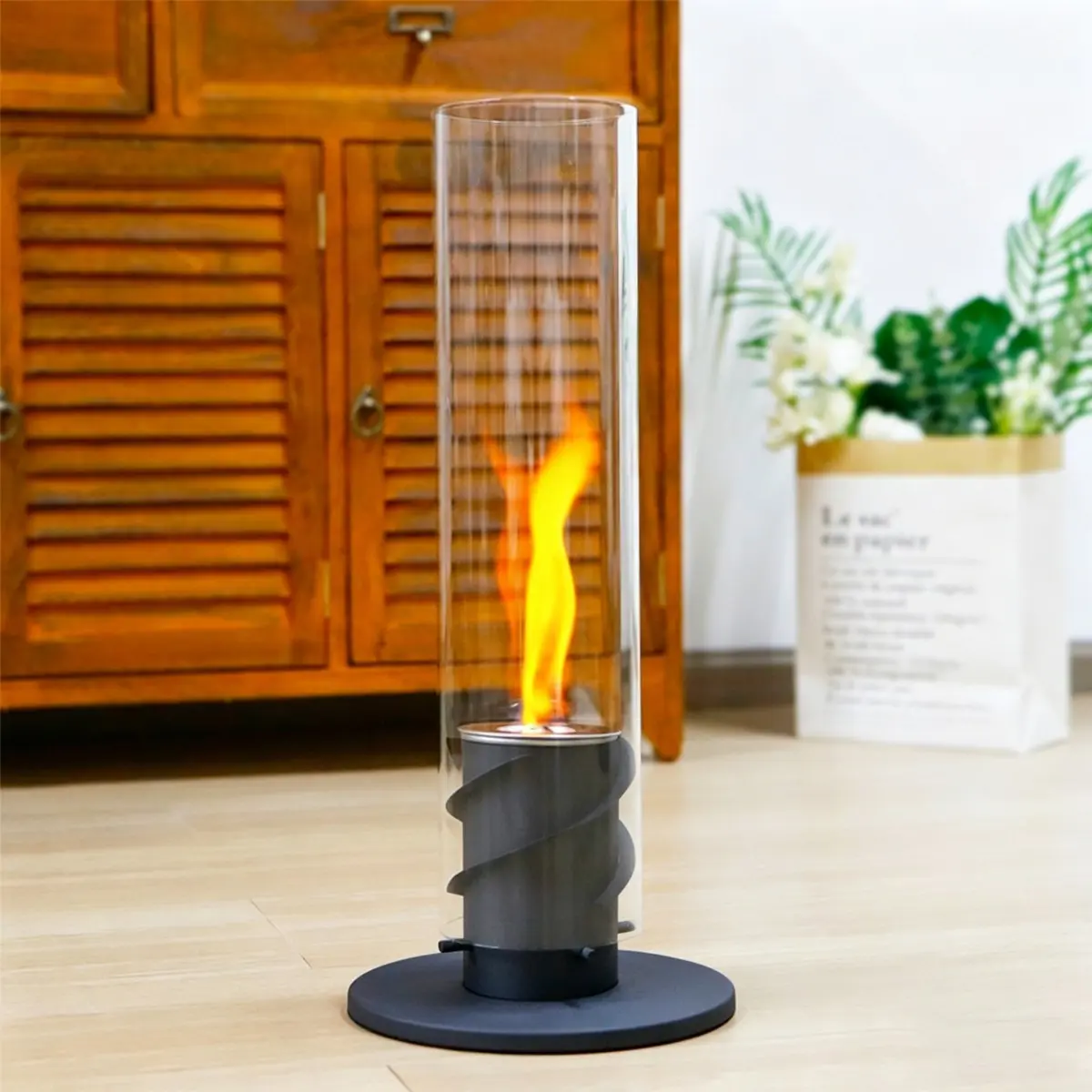 True Flame Fireplace, Hurricane Desktop Alcohol Fireplace, Indoor Rotating Real Fire Glass Atmosphere Heater, Warmth and Ambiance, Tabletop Fireplace